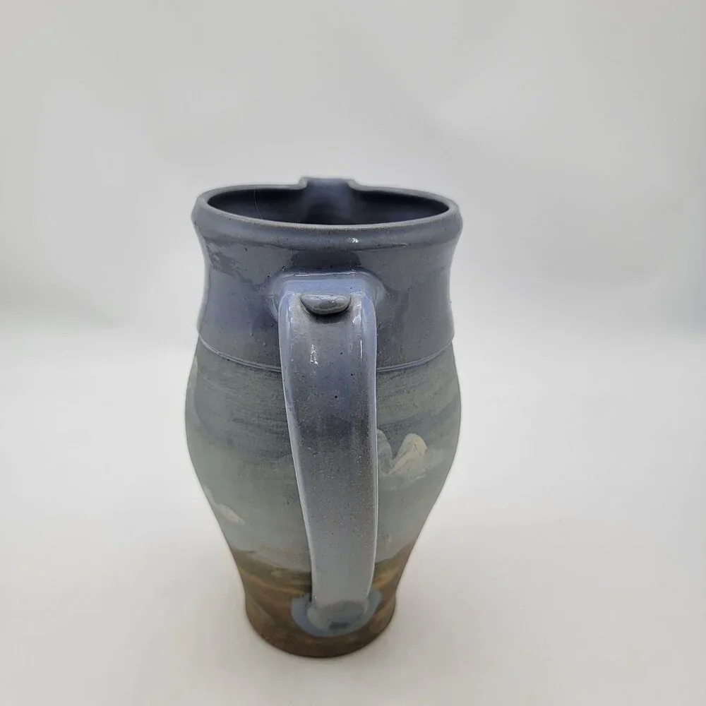 Vintage Handcrafted Pottery Pitcher With Scenic Landscape Design Signed G Tyson - Picture 5 of 8